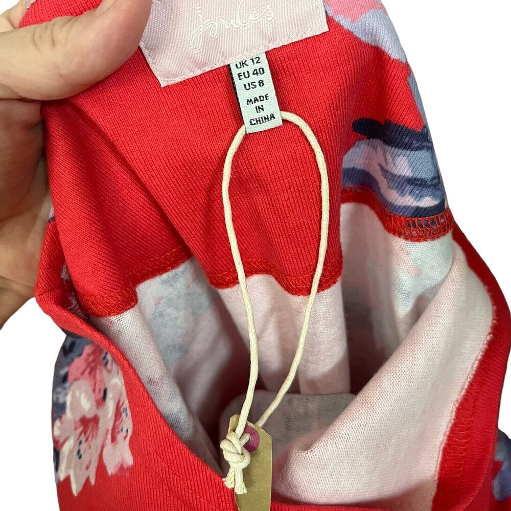 NEW Joules Harbour Print Top Boat Neck Floral Long Sleeve Red Cotton Tee - Picture 6 of 8